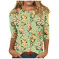 thumbnail image 1 of CYMMPU Loose Fit Round Neck Blouses for Women Dressy Casual Floral Printed 3/4 Sleeve Fall Fashion Shirts Spring Tunic Tops Lightweight Basic T-Shirts Multicolor M, 1 of 5
