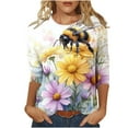 thumbnail image 1 of CYMMPU Loose Fit Round Neck Blouses for Women Dressy Casual Spring Tops Bee Graphic Tunic Tops Fall Fashion Shirts 3/4 Sleeve Lightweight Basic T-Shirts Multicolor XXL, 1 of 5