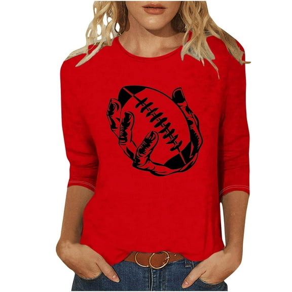 CYMMPU Loose Fit Round Neck Fall Fashion Shirts Tunic Tops 3/4 Sleeve Floral Printed Spring Tops Blouses for Women Dressy Casual Lightweight Basic T-Shirts Red XXL