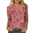 thumbnail image 1 of CYMMPU Loose Fit Round Neck Fall Trendy Shirts Flower Pattern 3/4 Sleeve T-Shirts Spring Tops Blouses for Women Dressy Casual Lightweight Basic Tees Red XXXXL, 1 of 5