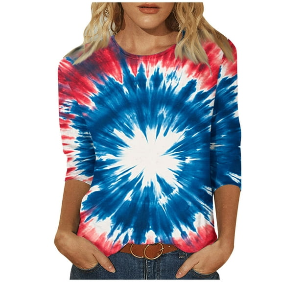 CYMMPU Loose Fit Round Neck Fall Trendy Shirts Flower Printed Blouses for Women Dressy Casual Spring Tops 3/4 Sleeve Lightweight Basic Tees XL