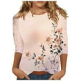 thumbnail image 1 of CYMMPU Loose Fit Round Neck Flower Pattern Blouses for Women Dressy Casual 3/4 Sleeve Tunic Tops Summer Trendy Shirts Spring Tops Lightweight Basic Tees Pink L, 1 of 5