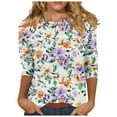 thumbnail image 1 of CYMMPU Loose Fit Round Neck Spring Tops 3/4 Sleeve Tunic Tops Boho Blouses for Women Dressy Casual Fall Fashion Shirts Flower Printed Lightweight Basic T-Shirts Multicolor XL, 1 of 5