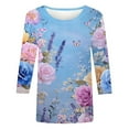 thumbnail image 1 of CYMMPU Loose Fit Round Neck Spring Tunic Tops Summer Trendy Shirts 3/4 Sleeve Blouses for Women Dressy Casual Flower Pattern Lightweight Basic Tees Sky Blue XXL, 1 of 4
