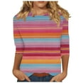thumbnail image 1 of CYMMPU Loose Fit Round Neck Striped Ombre Fall Trendy Shirts Spring Tops Blouses for Women Dressy Casual Tunic Tops 3/4 Sleeve Dye Tie T-Shirts Multicolor M, 1 of 5