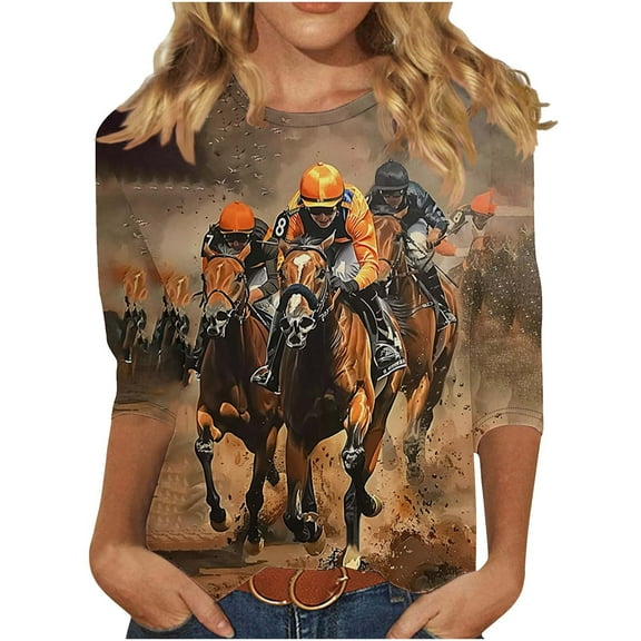 CYMMPU Loose Fit Round Neck Tunic Tops Boho Blouses for Women Dressy Casual 3/4 Sleeve Flower Pattern Spring Tops Fall Trendy Shirts Lightweight Basic Tees Multicolor XXL