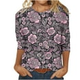 thumbnail image 1 of CYMMPU Loose Fit Round Neck Tunic Tops Fall Trendy Shirts Spring Tops Blouses for Women Dressy Casual Floral Printed 3/4 Sleeve Lightweight Basic Tees Multicolor XL, 1 of 5