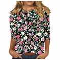 thumbnail image 1 of CYMMPU Loose Fit Round Neck Tunic Tops Flower Printed Spring Tops Blouses for Women Dressy Casual Fall Trendy Shirts 3/4 Sleeve Lightweight Basic Tees Multicolor M, 1 of 5