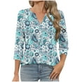 thumbnail image 1 of CYMMPU Loose Fit T-Shirts 3/4 Sleeve Blouses for Women Dressy Casual V Neck Summer Fashion Shirts Spring Tops Floral Pattern Business Elegant Work Topss Sky Blue XXL, 1 of 6