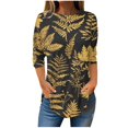 thumbnail image 1 of CYMMPU Loose Fit Tunic Tops 3/4 Sleeve Blouses for Women Dressy Casual Round Neck Summer Fashion Shirts Flower Printed Spring Tops Pleated Dressy T-Shirts Black S, 1 of 5