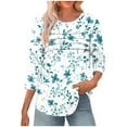 thumbnail image 1 of CYMMPU Loose Fit Tunic Tops 3/4 Sleeve Blouses for Women Dressy Casual Summer Fashion Shirts Floral Pattern Round Neck Spring Tops Lightweight Basic T-Shirts Mint Green M, 1 of 6