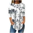 thumbnail image 1 of CYMMPU Loose Fit Tunic Tops 3/4 Sleeve Crew Neck Floral Pattern Blouses for Women Dressy Casual Summer Fashion Shirts Spring Tops Hide Low Hem Plus Size T-Shirts Multicolor XXXL, 1 of 5