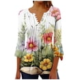 thumbnail image 1 of CYMMPU Loose Fit Tunic Tops Boho Blouses for Women Dressy Casual Summer Fashion Shirts 3/4 Sleeve Floral Pattern Spring Tops Button V Neck Flare Sleeve Empire Waist A Line T-Shirts Army Green XL, 1 of 5
