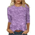 thumbnail image 1 of CYMMPU Loose Fit Tunic Tops Boho Blouses for Women Dressy Casual Summer Trendy Shirts Spring Tops Flower Pattern Crew Neck 3/4 Sleeve Lightweight Basic Tees Purple M, 1 of 7