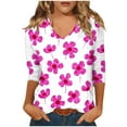 thumbnail image 1 of CYMMPU Loose Fit V Neck 3/4 Sleeve Floral Printed Fall Fashion Shirts Tunic Tops Spring Tops Blouses for Women Dressy Casual Business Elegant Work Topss Hot Pink XXL, 1 of 5