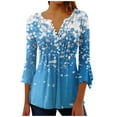 thumbnail image 1 of CYMMPU Loose Fit V Neck 3/4 Sleeve Spring Tunic Tops Summer Trendy Shirts Blouses for Women Dressy Casual Flower Pattern A-line Dressy Tops T-Shirts Blue XXL, 1 of 5