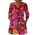 thumbnail image 1 of CYMMPU Loose Fit V Neck Blouses for Women Dressy Casual Tunic Tops Summer Fashion Shirts 3/4 Sleeve Flower Printed Spring Tops Empire Waist A Line T-Shirts Multicolor S, 1 of 5