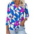 thumbnail image 1 of CYMMPU Loose Fit V Neck Fall Fashion Shirts Flower Printed Spring Tops 3/4 Sleeve Tunic Tops Boho Blouses for Women Dressy Casual Business Elegant Work Topss Blue S, 1 of 5