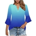 thumbnail image 1 of CYMMPU Loose Fit V Neck Flower Pattern Fall Trendy Shirts Tunic Tops Spring Tops 3/4 Sleeve Blouses for Women Dressy Casual Business Elegant Work Tops T-Shirts Dark Blue M, 1 of 6