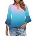 thumbnail image 1 of CYMMPU Loose Fit V Neck Spring Tops Blouses for Women Dressy Casual Floral Printed T-Shirts Fall Trendy Shirts 3/4 Sleeve Business Elegant Work Tops T-Shirts XXL, 1 of 6