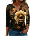 thumbnail image 1 of CYMMPU Loose Fit V Neck Spring Tunic Tops Boho Blouses for Women Dressy Casual Summer Trendy Shirts 3/4 Sleeve Bee Pattern Business Elegant Work Tops T-Shirts M, 1 of 5
