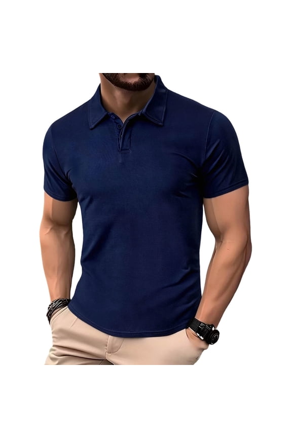 Men's Color Block Short Sleeve Golf Shirt with Contrast Collar and Pocket, Summer Casual Top for Work and Play Navy XXXL