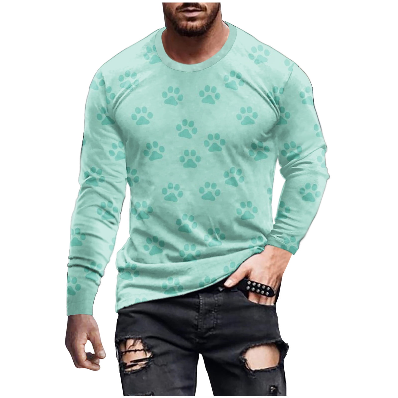 CYMMPU Men's Round Neck Hipster Shirt Clearance Going out Tops for Men Long  Sleeve Shirts Trendy Hip Pop Style Tunic Solid Color 2023 Spring Fashion  Clothes Green M 