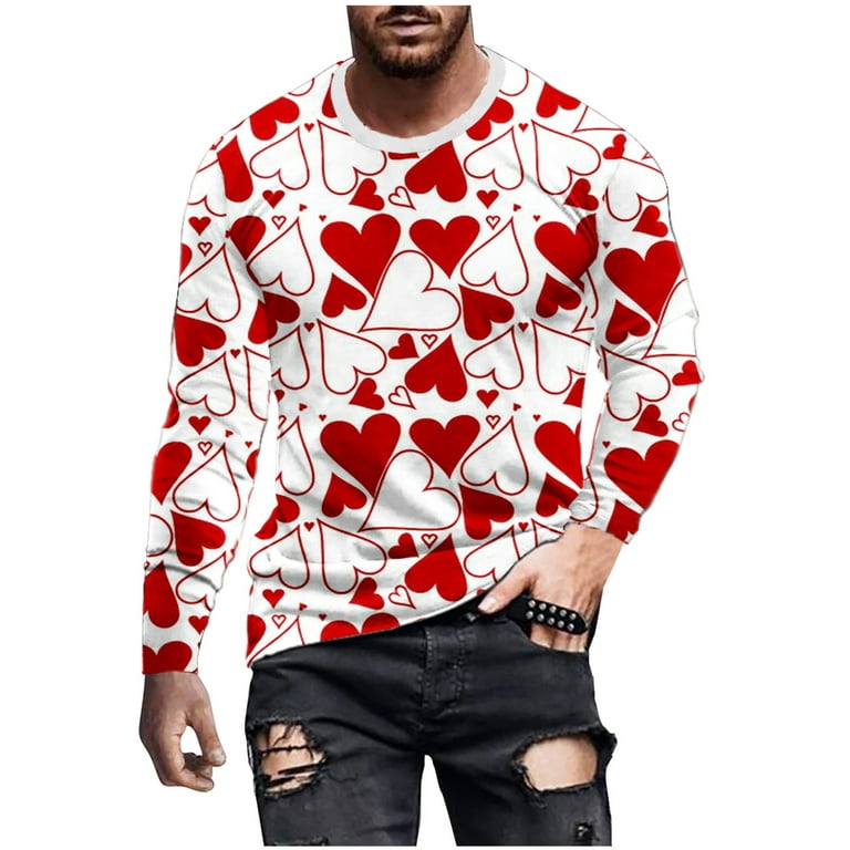 CYMMPU Men's Round Neck Sweatshirt Clearance Going out Tops for Men Long  Sleeve Shirts Trendy Valentine's Day Tunic Love Heart Printing 2023 Spring