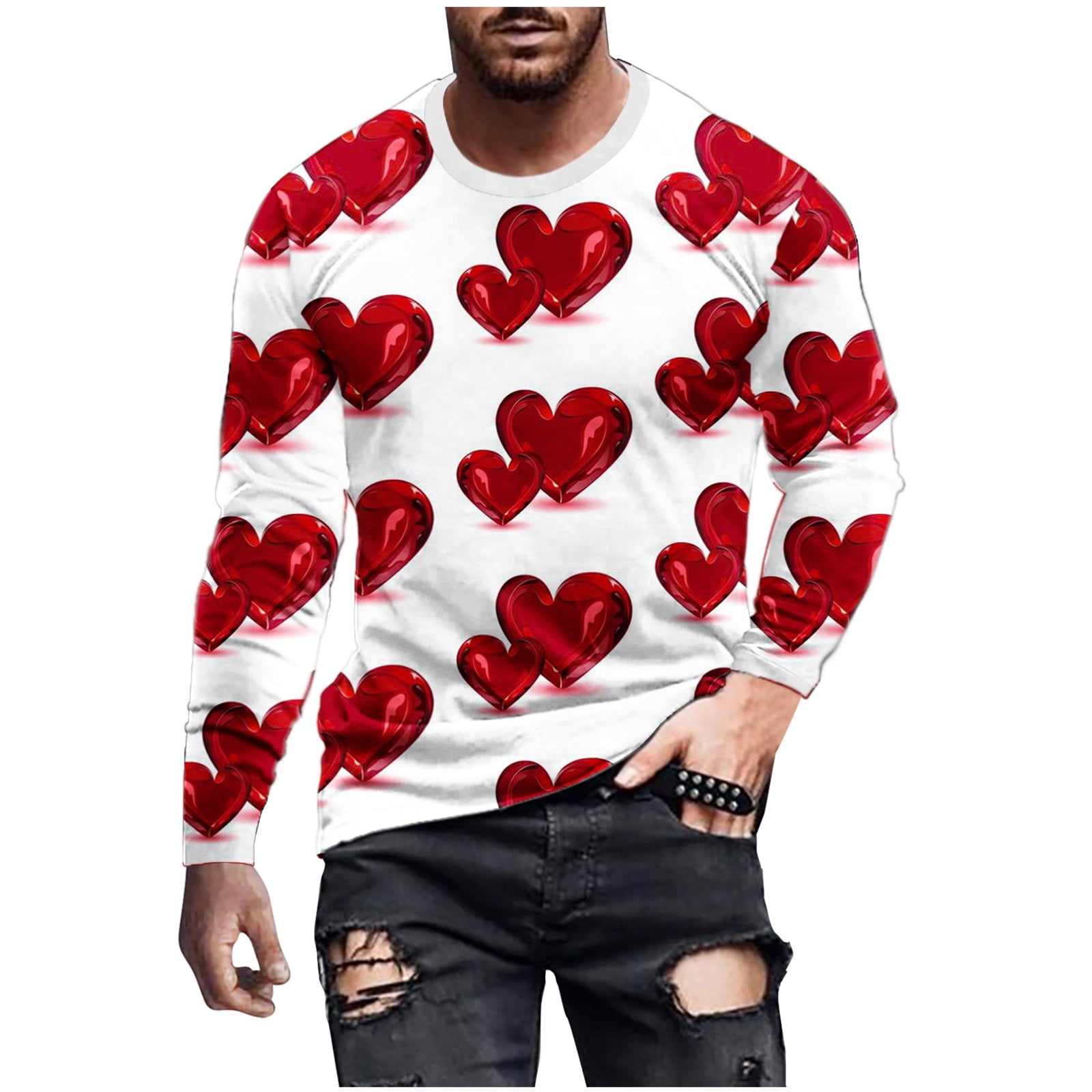 Heart Print Peasant Sleeve Fleece Sweatshirt