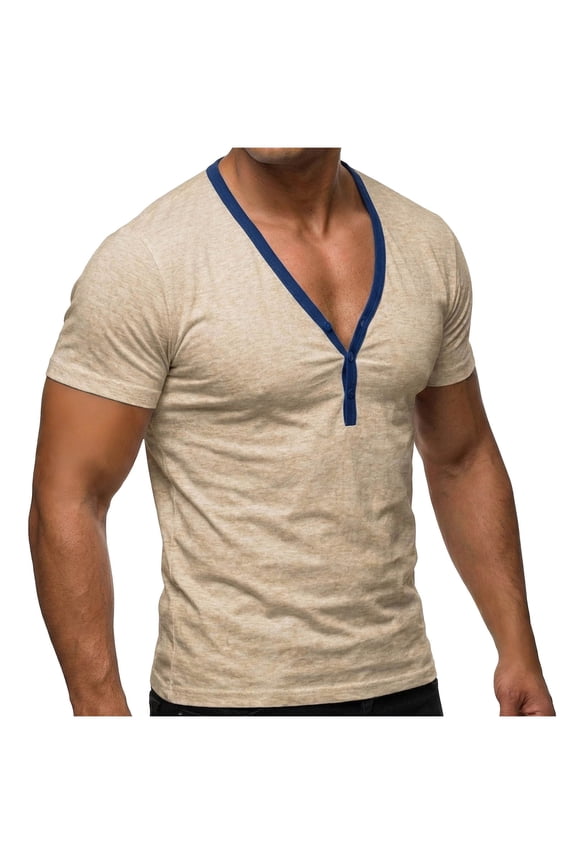 CYMMPU Men's Solid Linen Blend Short Sleeve Button-Down Shirt with Multi-Pockets, Breathable for Summer Beige L