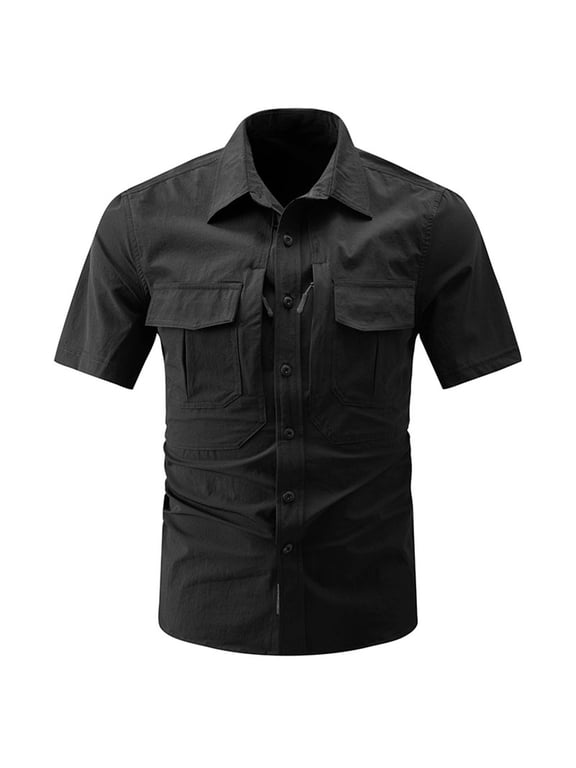Men's Solid V-Neck Short Sleeve Henley Shirt, Comfortable for Casual Business and Casual Fridays Black XXXL