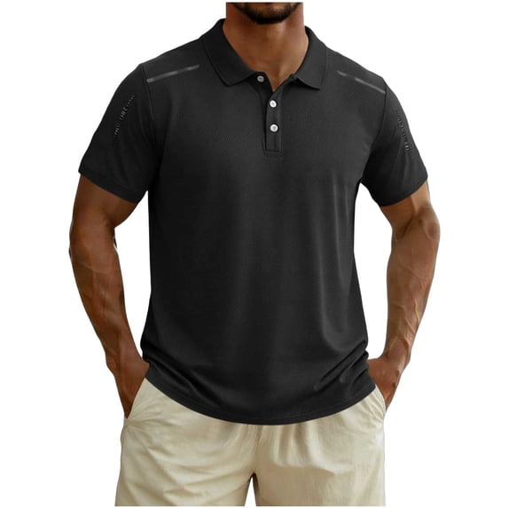 CYMMPU Men's Stand Collar Linen-Like Textured Short Sleeve Henley Shirt, Breathable for Hot Weather Black XL