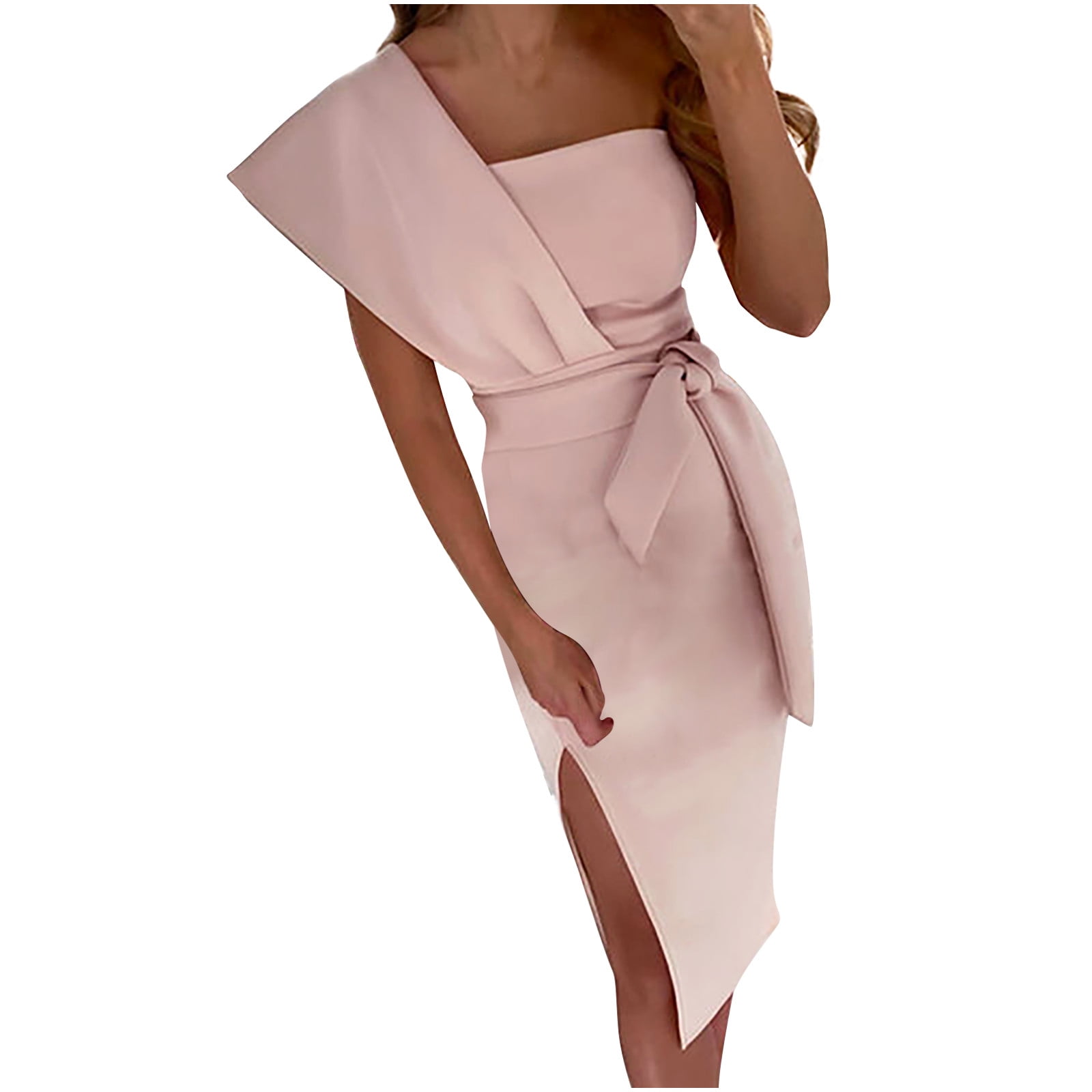 Hot Pink Satin Ruched Bandeau Puff Ball Dress