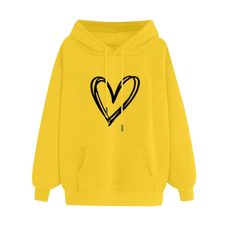 CYMMPU Preppy Hoodies Love Heart Graphic Long Sleeve Jumper Tops Oversized Sweatshirt with Pocket Fall Clothes Teen Girls Workout Drawstring Pullover