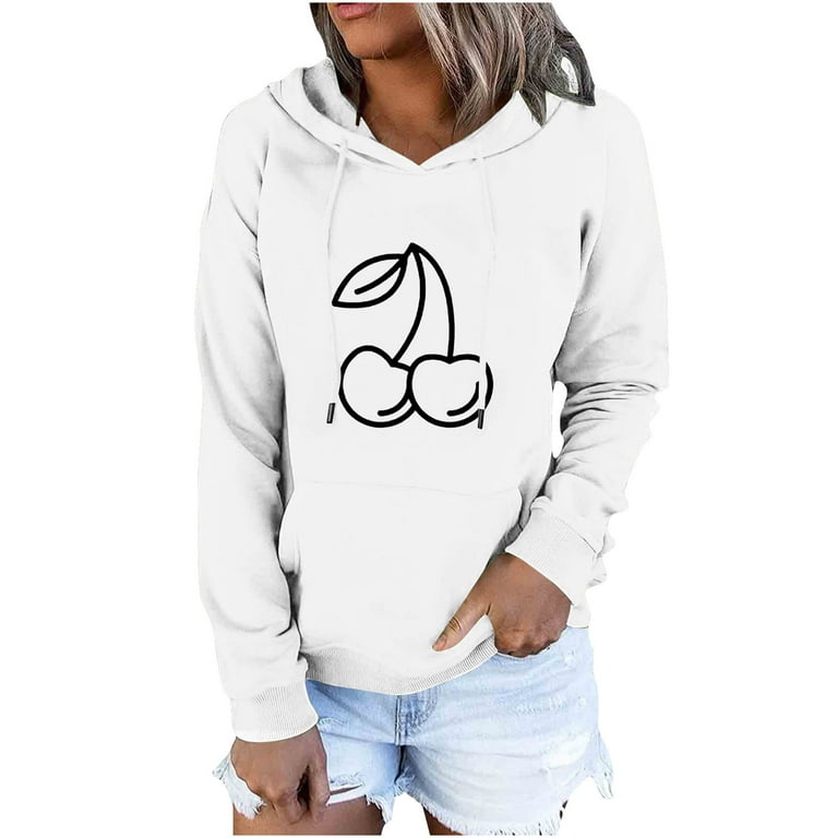 CYMMPU Preppy Hoodies Women Fashion Shirts Casual Workout Pullover Long  Sleeve Jumper Tops Fall Clothes Teen Girls Athletic Sweatshirt Cherry  Graphic