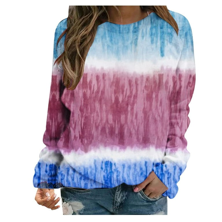 Cymmpu Fashion Tie Dye Bleached Shirts Trendy Pullover Long Sleeve Spring Clothes for Women 2023 Plus Size Tops 1/2 Zip Collar Fall Sweatshirt Plus