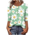 thumbnail image 1 of CYMMPU Shirts Floral Printed 3/4 Length Sleeve Basic Tees Dressy Tunic Tops Casual Business Work Blouses Summer Fall Button up Scoop Neck 2025 Clothes for Women Green M, 1 of 7