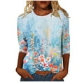 thumbnail image 1 of CYMMPU Shirts Floral Printed 3/4 Length Sleeve Business Work Blouses Dressy Tunic Tops Casual Crewneck Basic Tees Summer Fall 2025 Clothes for Women Multicolor M, 1 of 5