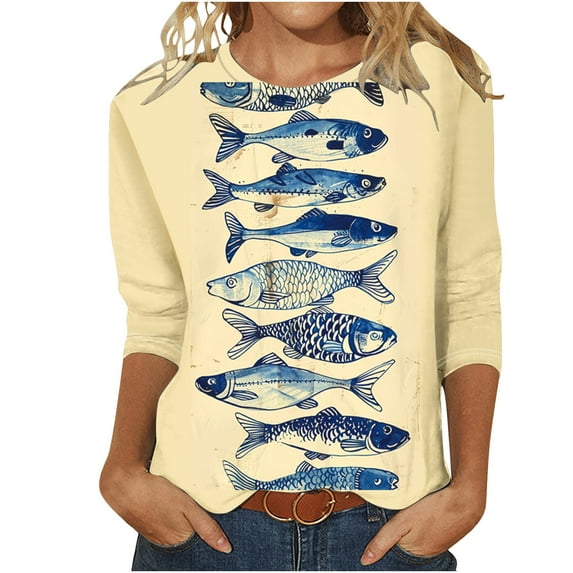 CYMMPU Shirts Floral Printed 3/4 Length Sleeve Business Work Blouses Summer Fall Casual Dressy Tunic Tops Crewneck Basic Tees 2025 Clothes for Women Multicolor M