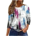 thumbnail image 1 of CYMMPU Shirts Floral Printed 3/4 Length Sleeve Summer Fall Business Work Blouses Crewneck Vintage Basic Tees Plus Size Tunic Tops 2025 Clothes for Women Purple M, 1 of 4