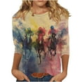 thumbnail image 1 of CYMMPU Shirts Horse Printed 3/4 Length Sleeve Casual Crewneck Dressy Tunic Tops Basic Tees Summer Fall Business Work Blouses 2025 Clothes for Women Multicolor XXXXL, 1 of 5