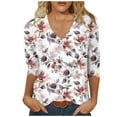thumbnail image 1 of CYMMPU Spring Tops Blouses for Women Dressy Casual Fall Trendy Shirts V Neck 3/4 Sleeve Flower Pattern Loose Fit Business Elegant Work Tops T-Shirts Multicolor XXL, 1 of 5