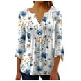 thumbnail image 1 of CYMMPU Spring Tops Button V Neck Flare Sleeve Tunic Tops Fall Fashion Shirts Flower Pattern Loose Fit Blouses for Women Dressy Casual 3/4 Sleeve Empire Waist A Line T-Shirts 14, 1 of 5