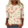 thumbnail image 1 of CYMMPU Spring Tops Crew Neck 3/4 Sleeve Blouses for Women Dressy Casual Fall Trendy Shirts Tunic Tops Floral Pattern Loose Fit Lightweight Basic Tees Multicolor XL, 1 of 5