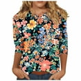 thumbnail image 1 of CYMMPU Spring Tops Crew Neck Fall Trendy Shirts Tunic Tops Boho Blouses for Women Dressy Casual 3/4 Sleeve Floral Pattern Loose Fit Lightweight Basic Tees Multicolor XXL, 1 of 5