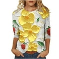 thumbnail image 1 of CYMMPU Spring Tops Crew Neck Loose Fit Fall Trendy Shirts Blouses for Women Dressy Casual Floral Pattern 3/4 Sleeve T-Shirts Lightweight Basic Tees Multicolor S, 1 of 5