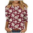 thumbnail image 1 of CYMMPU Spring Tops Crew Neck Loose Fit Flower Pattern Tunic Tops Fall Trendy Shirts Blouses for Women Dressy Casual 3/4 Sleeve Lightweight Basic Tees Multicolor XXXXL, 1 of 5