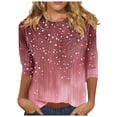 thumbnail image 1 of CYMMPU Spring Tops Crew Neck Loose Fit Summer Trendy Shirts 3/4 Sleeve Blouses for Women Dressy Casual Flower Pattern Tunic Tops Lightweight Basic Tees Pink XXXXXL, 1 of 5