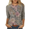 thumbnail image 1 of CYMMPU Spring Tops Crew Neck Summer Fashion Shirts Blouses for Women Dressy Casual 3/4 Sleeve Floral Pattern Loose Fit Tunic Tops Lightweight Basic T-Shirts Gray L, 1 of 5
