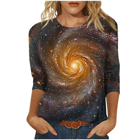 CYMMPU Spring Tops Crew Neck Summer Trendy Shirts Blouses for Women Dressy Casual 3/4 Sleeve Loose Fit Floral Pattern Tunic Tops Lightweight Basic Tees L